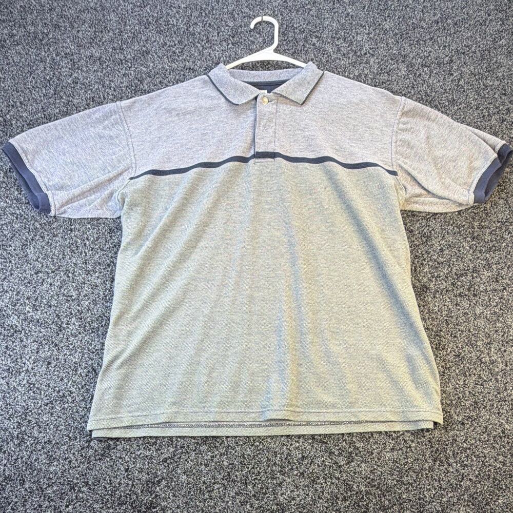 Vintage Bugle Boy Original Mens L Gray Blue Striped Polo Shirt 90s Taiwan